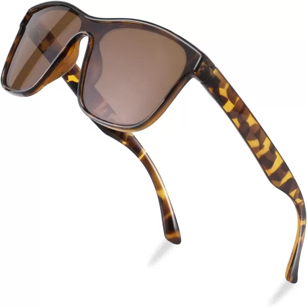 FEISEDY Trendy Square Polarized Sunglasses for Women Men one piece Mirror Flat Lens Anti Reflective B2814Tea LensLeopard Frame