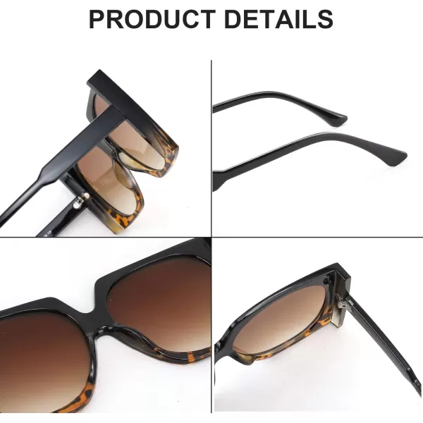 FEISEDY Vintage Big Square Sunglasses Women Fashion Large Shapes 100 UV400 Protection B2749Blackleopard Frame  Gradual Tea Lens
