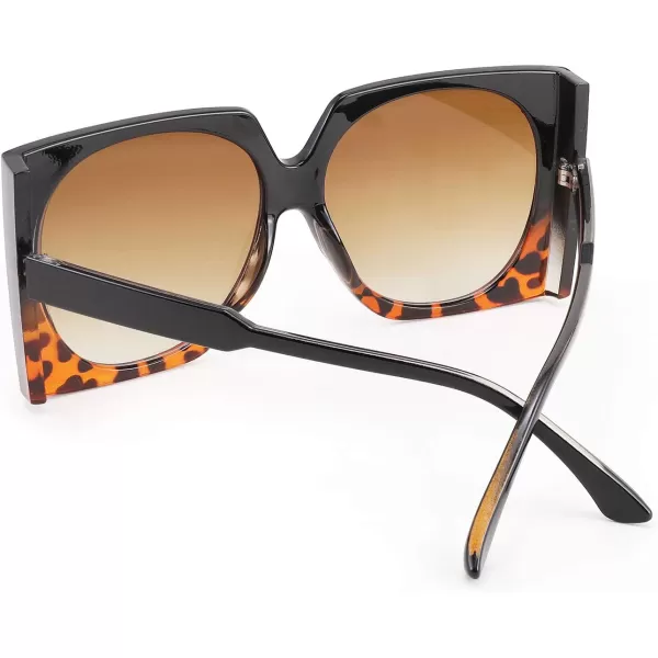 FEISEDY Vintage Big Square Sunglasses Women Fashion Large Shapes 100 UV400 Protection B2749Blackleopard Frame  Gradual Tea Lens