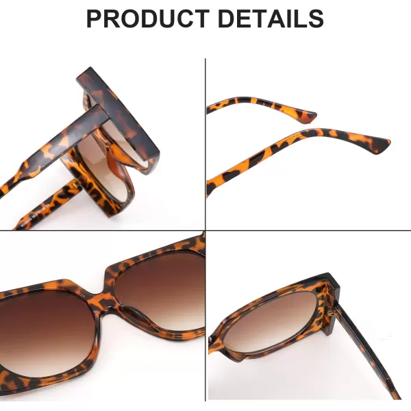 FEISEDY Vintage Big Square Sunglasses Women Fashion Large Shapes 100 UV400 Protection B2749Leopard Frame  Gradual Tea Lens