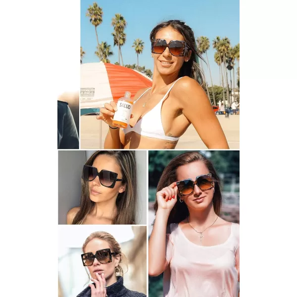 FEISEDY Vintage Big Square Sunglasses Women Fashion Large Shapes 100 UV400 Protection B2749Leopard Frame  Gradual Tea Lens