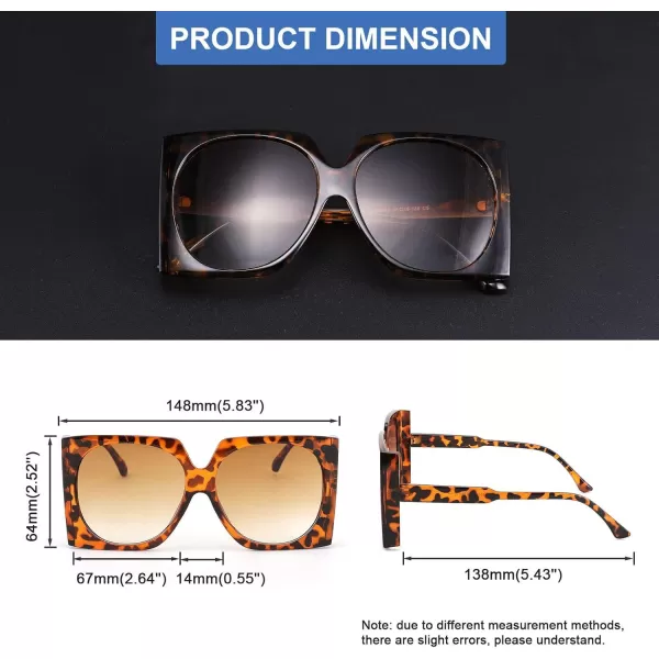 FEISEDY Vintage Big Square Sunglasses Women Fashion Large Shapes 100 UV400 Protection B2749Leopard Frame  Gradual Tea Lens
