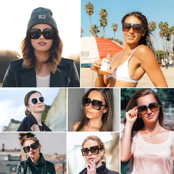 FEISEDY Vintage Big Square Sunglasses Women Fashion Large Shapes 100 UV400 Protection B2749Pink Frame  Gradual Tea Lens