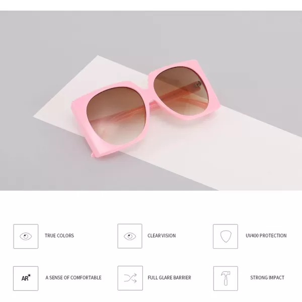 FEISEDY Vintage Big Square Sunglasses Women Fashion Large Shapes 100 UV400 Protection B2749Pink Frame  Gradual Tea Lens