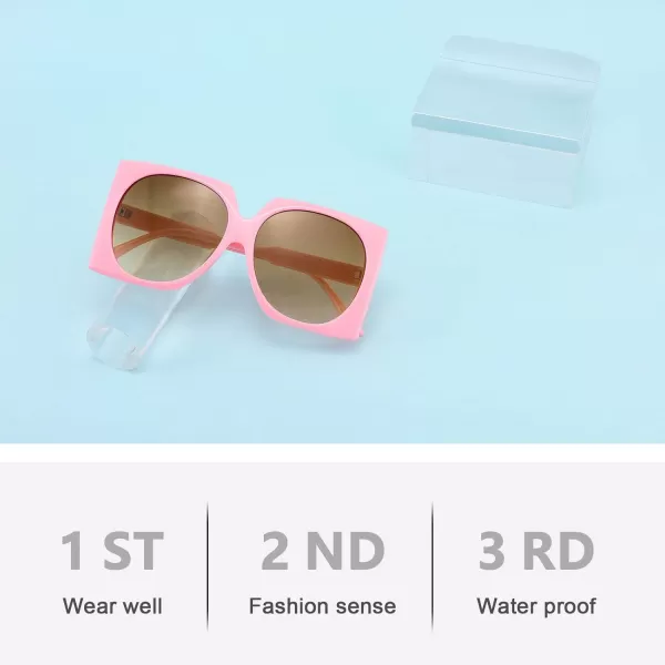 FEISEDY Vintage Big Square Sunglasses Women Fashion Large Shapes 100 UV400 Protection B2749Pink Frame  Gradual Tea Lens