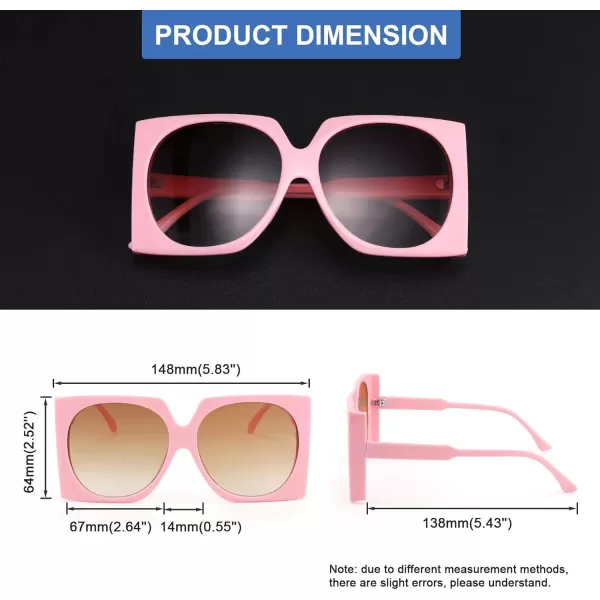 FEISEDY Vintage Big Square Sunglasses Women Fashion Large Shapes 100 UV400 Protection B2749Pink Frame  Gradual Tea Lens