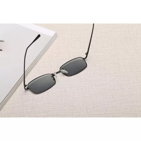 FEISEDY Vintage Small Rectangle Sunglasses Women Men Retro Trendy Square Metal Frame Sun Glasses B2295BlackGray