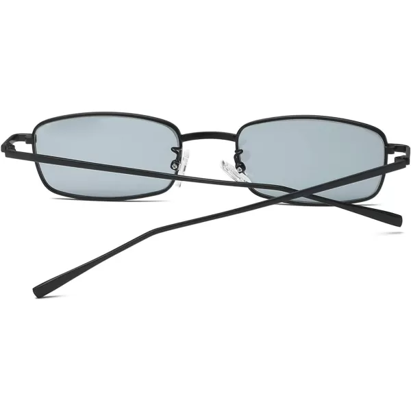FEISEDY Vintage Small Rectangle Sunglasses Women Men Retro Trendy Square Metal Frame Sun Glasses B2295BlackGray
