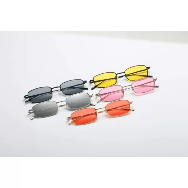 FEISEDY Vintage Small Rectangle Sunglasses Women Men Retro Trendy Square Metal Frame Sun Glasses B2295BlackYellow