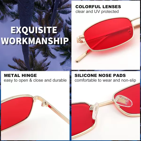 FEISEDY Vintage Small Rectangle Sunglasses Women Men Retro Trendy Square Metal Frame Sun Glasses B2295GlodRed