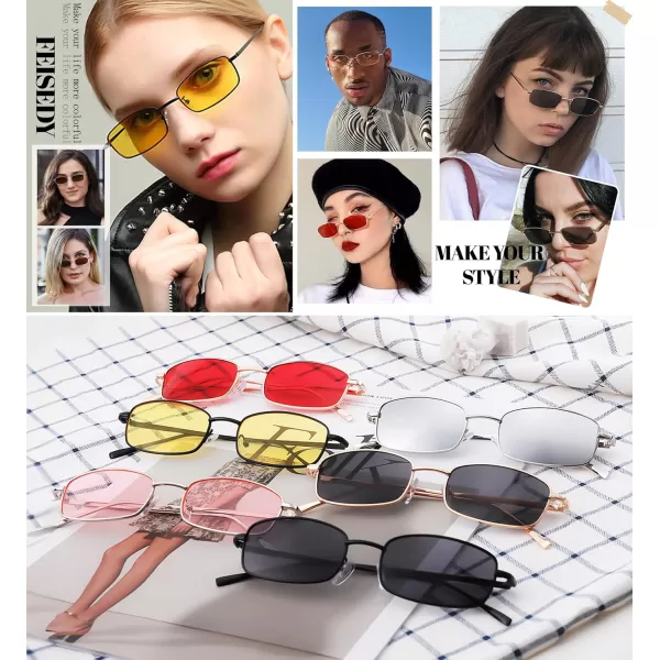 FEISEDY Vintage Small Rectangle Sunglasses Women Men Retro Trendy Square Metal Frame Sun Glasses B2295GlodRed