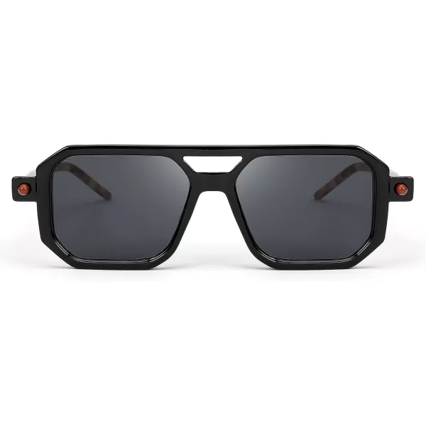 FEISEDY Vintage Square 70s Flat Aviator Sunglasses Women Men Classic Retro Stylish Frame UV400 Sunglasses B2622001 Black Frame  Grey Lens