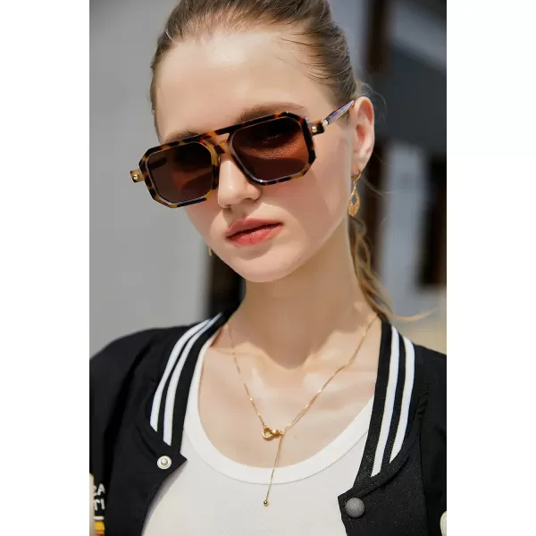 FEISEDY Vintage Square 70s Flat Aviator Sunglasses Women Men Classic Retro Stylish Frame UV400 Sunglasses B2622003 Leopard Frame  Tea Lens