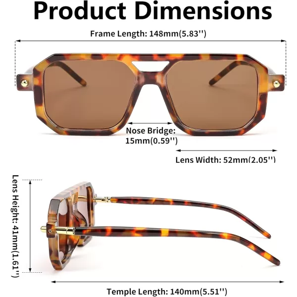 FEISEDY Vintage Square 70s Flat Aviator Sunglasses Women Men Classic Retro Stylish Frame UV400 Sunglasses B2622003 Leopard Frame  Tea Lens