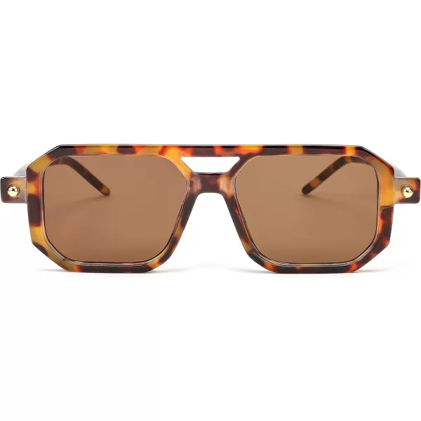FEISEDY Vintage Square 70s Flat Aviator Sunglasses Women Men Classic Retro Stylish Frame UV400 Sunglasses B2622003 Leopard Frame  Tea Lens