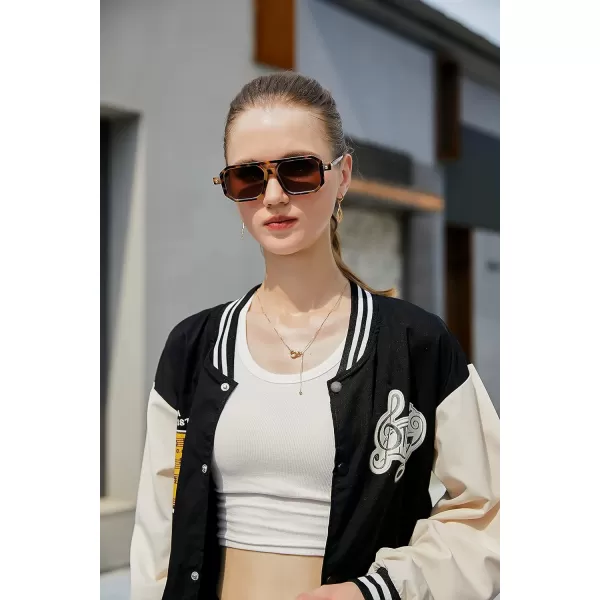 FEISEDY Vintage Square 70s Flat Aviator Sunglasses Women Men Classic Retro Stylish Frame UV400 Sunglasses B2622003 Leopard Frame  Tea Lens