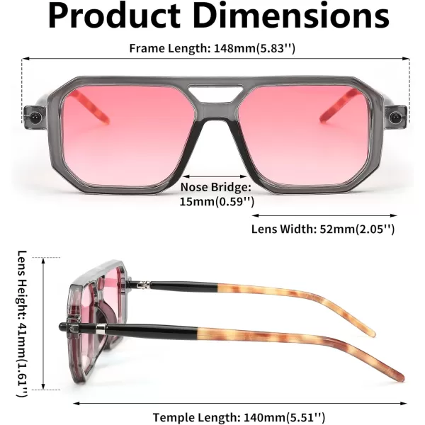 FEISEDY Vintage Square 70s Flat Aviator Sunglasses Women Men Classic Retro Stylish Frame UV400 Sunglasses B2622004 Gray Frame  Pink Lens