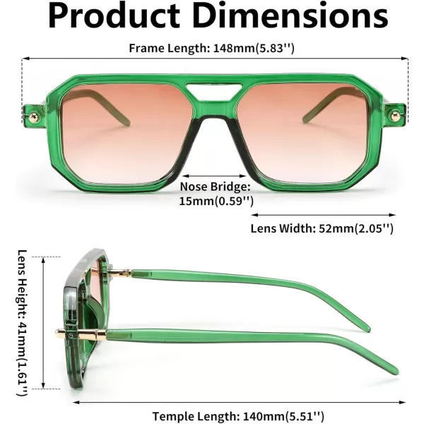 FEISEDY Vintage Square 70s Flat Aviator Sunglasses Women Men Classic Retro Stylish Frame UV400 Sunglasses B2622005 Transparent Green  Gradient Orange Lens
