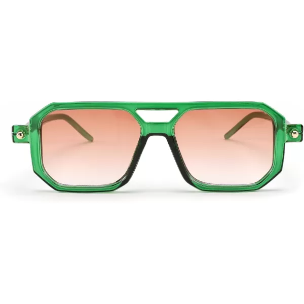 FEISEDY Vintage Square 70s Flat Aviator Sunglasses Women Men Classic Retro Stylish Frame UV400 Sunglasses B2622005 Transparent Green  Gradient Orange Lens