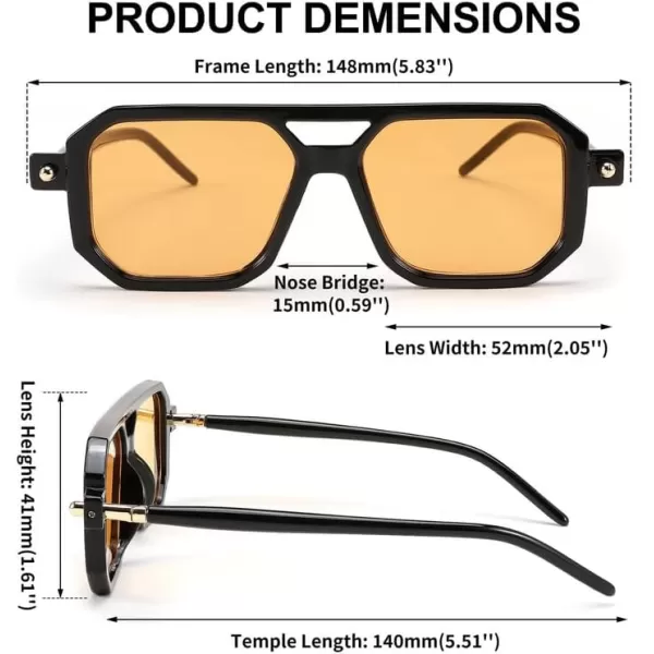 FEISEDY Vintage Square 70s Flat Aviator Sunglasses Women Men Classic Retro Stylish Frame UV400 Sunglasses B2622007 Black Frame  Orange Lens