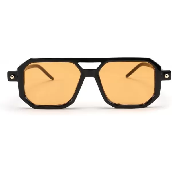 FEISEDY Vintage Square 70s Flat Aviator Sunglasses Women Men Classic Retro Stylish Frame UV400 Sunglasses B2622007 Black Frame  Orange Lens