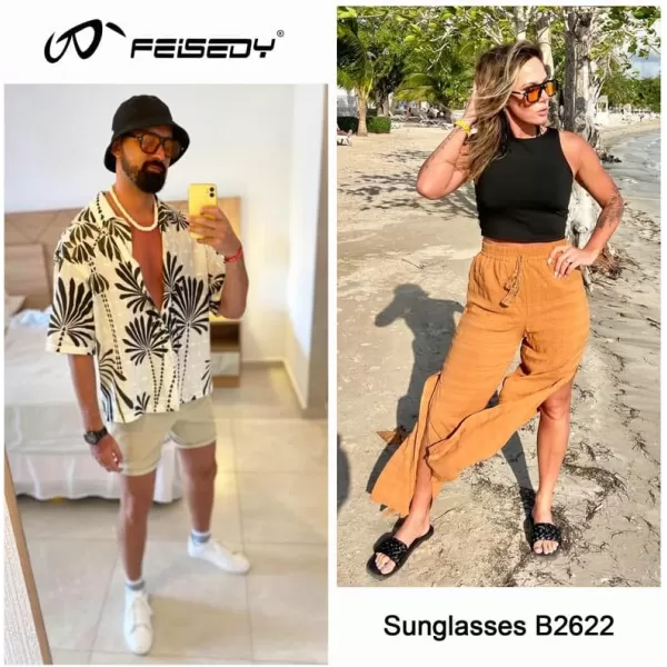 FEISEDY Vintage Square 70s Flat Aviator Sunglasses Women Men Classic Retro Stylish Frame UV400 Sunglasses B2622007 Black Frame  Orange Lens