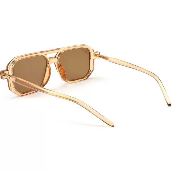 FEISEDY Vintage Square 70s Flat Aviator Sunglasses Women Men Classic Retro Stylish Frame UV400 Sunglasses B2622008 Brown Transparent Frame  Brown Lens