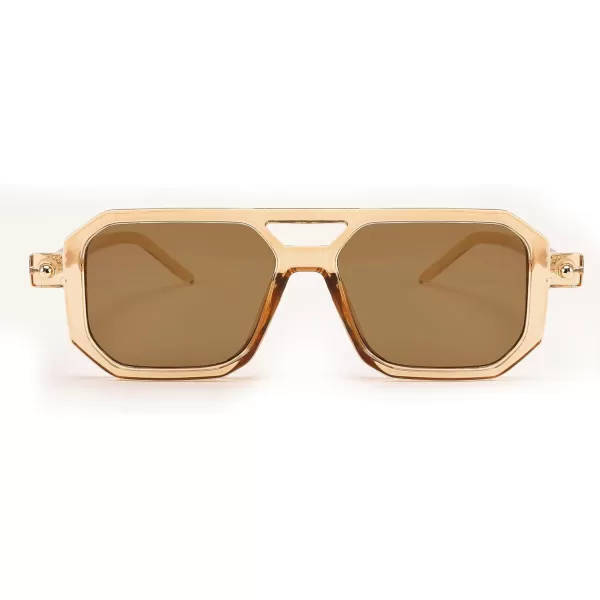 FEISEDY Vintage Square 70s Flat Aviator Sunglasses Women Men Classic Retro Stylish Frame UV400 Sunglasses B2622008 Brown Transparent Frame  Brown Lens