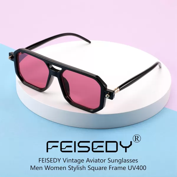FEISEDY Vintage Square 70s Flat Aviator Sunglasses Women Men Classic Retro Stylish Frame UV400 Sunglasses B2622009 Black Frame  Purple Lens