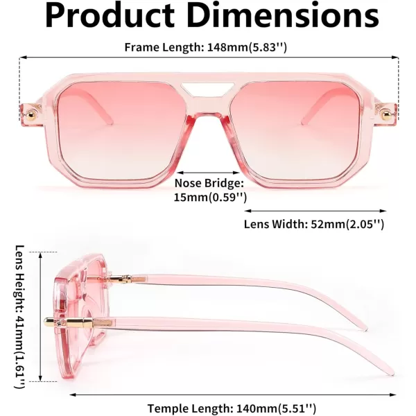 FEISEDY Vintage Square 70s Flat Aviator Sunglasses Women Men Classic Retro Stylish Frame UV400 Sunglasses B2622010 Transparent Pink  Gradient Pink Lens