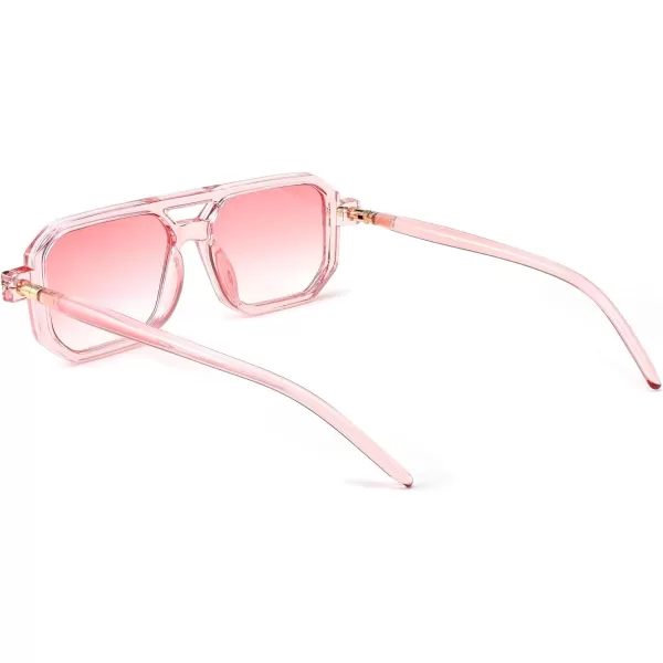 FEISEDY Vintage Square 70s Flat Aviator Sunglasses Women Men Classic Retro Stylish Frame UV400 Sunglasses B2622010 Transparent Pink  Gradient Pink Lens