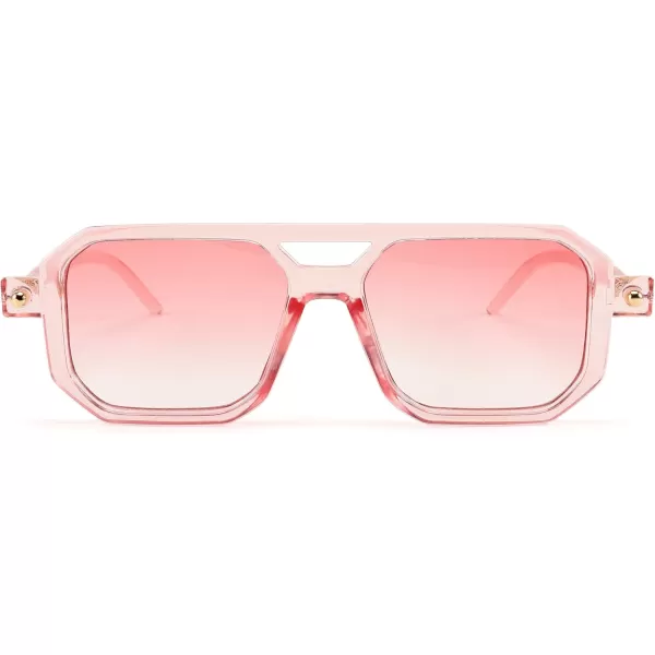FEISEDY Vintage Square 70s Flat Aviator Sunglasses Women Men Classic Retro Stylish Frame UV400 Sunglasses B2622010 Transparent Pink  Gradient Pink Lens