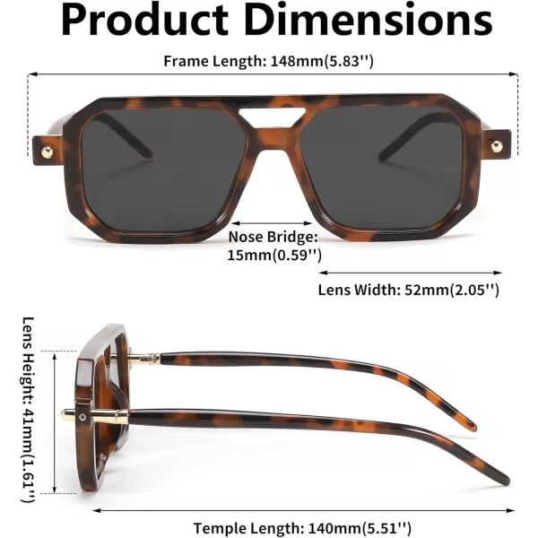 FEISEDY Vintage Square 70s Flat Aviator Sunglasses Women Men Classic Retro Stylish Frame UV400 Sunglasses B2622011 Brown Tortoise Frame  Grey Lens