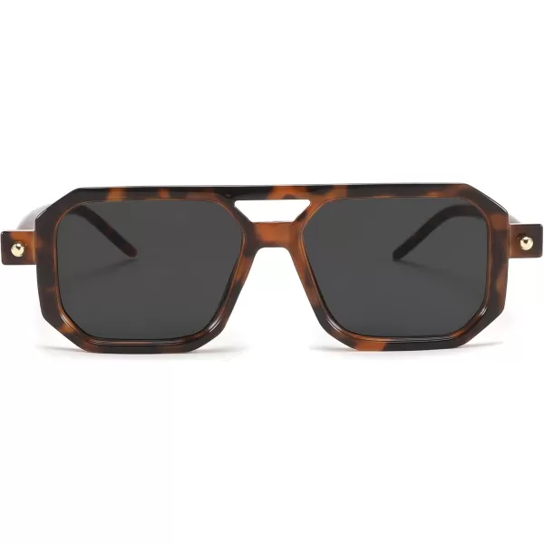 FEISEDY Vintage Square 70s Flat Aviator Sunglasses Women Men Classic Retro Stylish Frame UV400 Sunglasses B2622011 Brown Tortoise Frame  Grey Lens