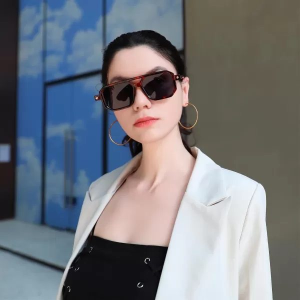 FEISEDY Vintage Square 70s Flat Aviator Sunglasses Women Men Classic Retro Stylish Frame UV400 Sunglasses B2622011 Brown Tortoise Frame  Grey Lens