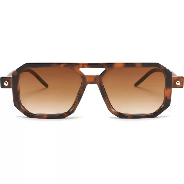 FEISEDY Vintage Square 70s Flat Aviator Sunglasses Women Men Classic Retro Stylish Frame UV400 Sunglasses B2622012 Brown Tortoise Frame  Gradient Tea Lens