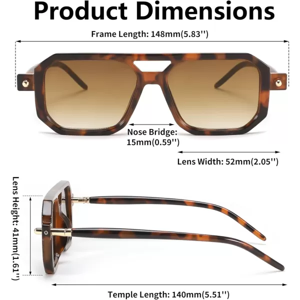 FEISEDY Vintage Square 70s Flat Aviator Sunglasses Women Men Classic Retro Stylish Frame UV400 Sunglasses B2622012 Brown Tortoise Frame  Gradient Tea Lens