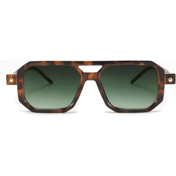 FEISEDY Vintage Square 70s Flat Aviator Sunglasses Women Men Classic Retro Stylish Frame UV400 Sunglasses B2622013 Brown Tortoise Frame  Gradient Dark Green Lens