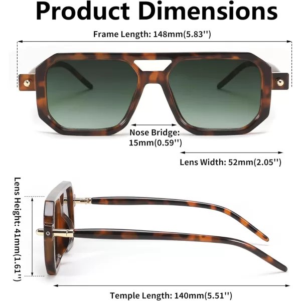 FEISEDY Vintage Square 70s Flat Aviator Sunglasses Women Men Classic Retro Stylish Frame UV400 Sunglasses B2622013 Brown Tortoise Frame  Gradient Dark Green Lens