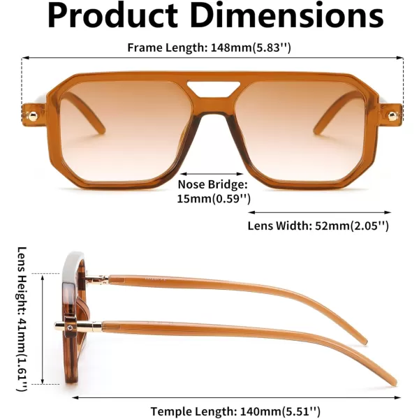 FEISEDY Vintage Square 70s Flat Aviator Sunglasses Women Men Classic Retro Stylish Frame UV400 Sunglasses B2622015 Brown Frame  Gradient Tea Lens