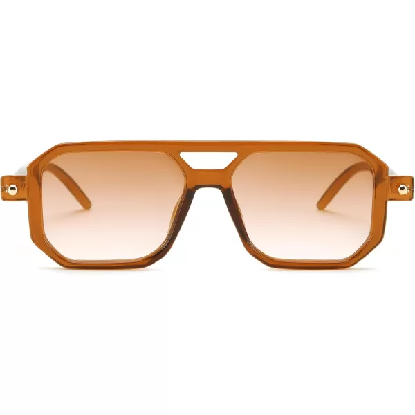 FEISEDY Vintage Square 70s Flat Aviator Sunglasses Women Men Classic Retro Stylish Frame UV400 Sunglasses B2622015 Brown Frame  Gradient Tea Lens