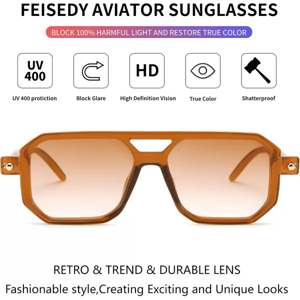 FEISEDY Vintage Square 70s Flat Aviator Sunglasses Women Men Classic Retro Stylish Frame UV400 Sunglasses B2622015 Brown Frame  Gradient Tea Lens