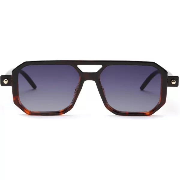 FEISEDY Vintage Square 70s Flat Aviator Sunglasses Women Men Classic Retro Stylish Frame UV400 Sunglasses B2622016 Black  Leopard Frame  Gradient Blue Lens