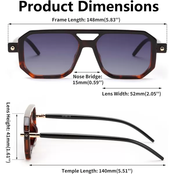 FEISEDY Vintage Square 70s Flat Aviator Sunglasses Women Men Classic Retro Stylish Frame UV400 Sunglasses B2622016 Black  Leopard Frame  Gradient Blue Lens