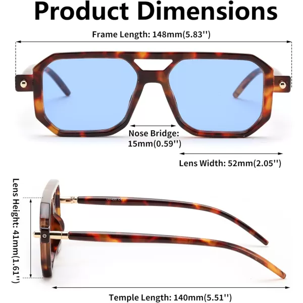FEISEDY Vintage Square 70s Flat Aviator Sunglasses Women Men Classic Retro Stylish Frame UV400 Sunglasses B2622017 Leopard Frame  Blue Lens