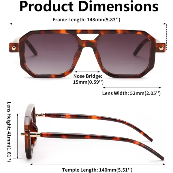 FEISEDY Vintage Square 70s Flat Aviator Sunglasses Women Men Classic Retro Stylish Frame UV400 Sunglasses B2622018 Brown Tortoise Frame  Gradient Grey Purple Lens