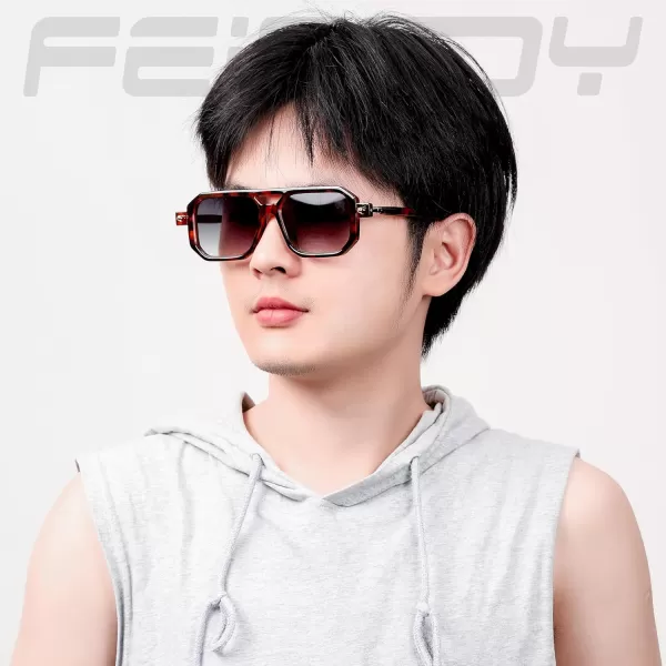 FEISEDY Vintage Square 70s Flat Aviator Sunglasses Women Men Classic Retro Stylish Frame UV400 Sunglasses B2622018 Brown Tortoise Frame  Gradient Grey Purple Lens