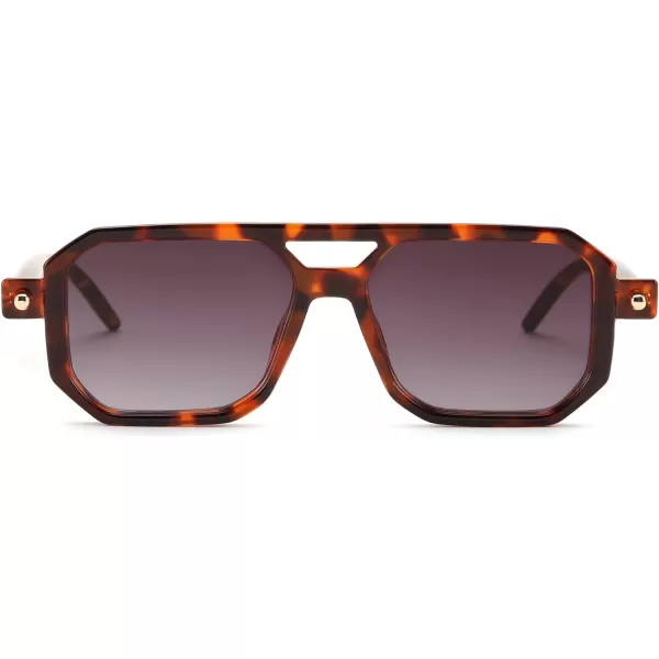 FEISEDY Vintage Square 70s Flat Aviator Sunglasses Women Men Classic Retro Stylish Frame UV400 Sunglasses B2622018 Brown Tortoise Frame  Gradient Grey Purple Lens