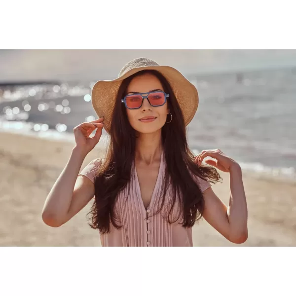 FEISEDY Vintage Square 70s Flat Aviator Sunglasses Women Men Classic Retro Stylish Frame UV400 Sunglasses B2622019 Ink Blue Frame  Pink Lens
