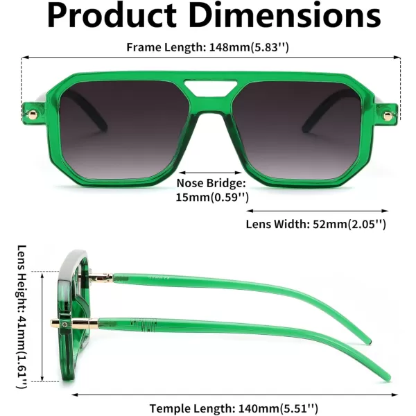 FEISEDY Vintage Square 70s Flat Aviator Sunglasses Women Men Classic Retro Stylish Frame UV400 Sunglasses B2622020 Transparent Green  Gradient Grey Lens